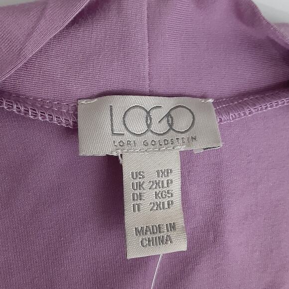 LOGO Lori Goldstein Waterfall Long Line Duster Cardigan Lavender Purple 1XP NWT - Picture 5 of 11